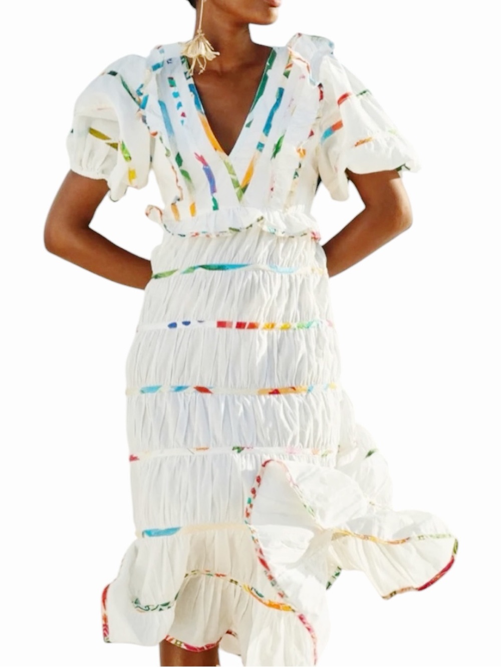 NEW FARM RIO Mixed Off-White Prints Midi Dress Size XL